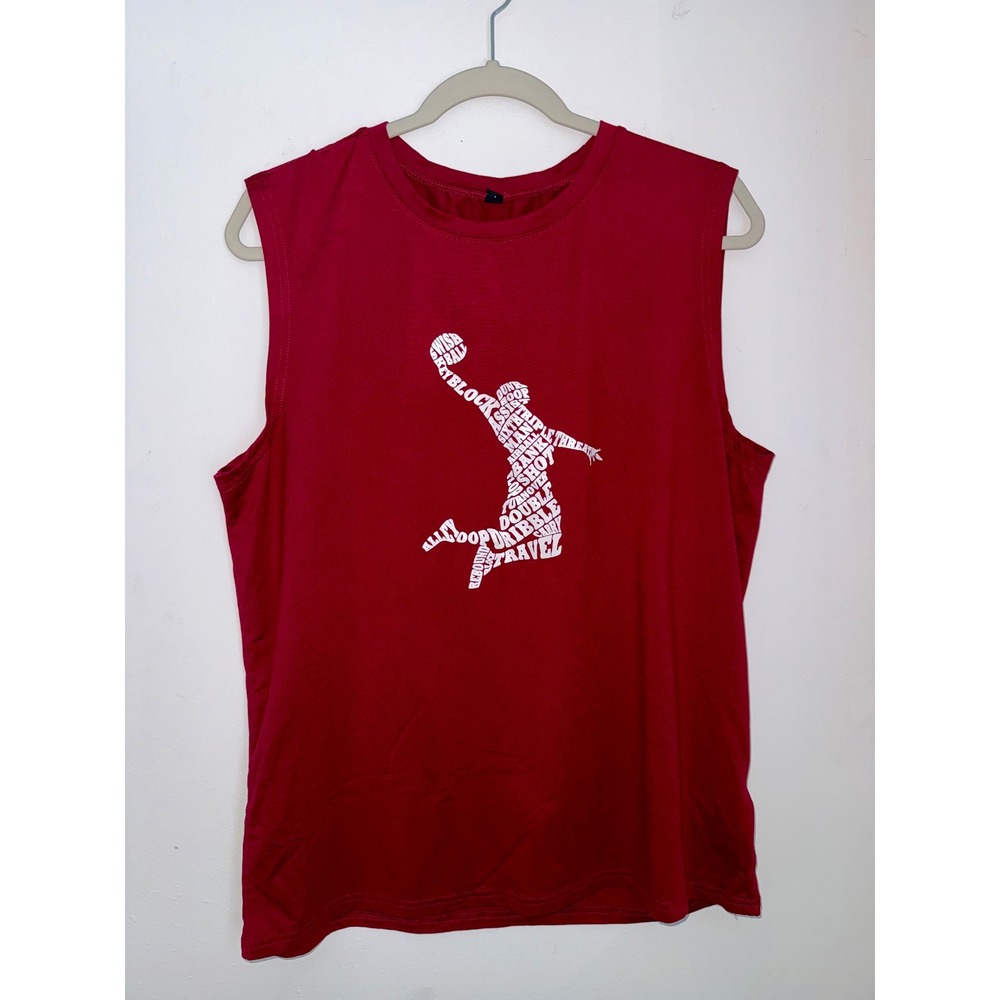 Mens Burgundy Basketball Graphic Sleeveless Tank Top Red Size L